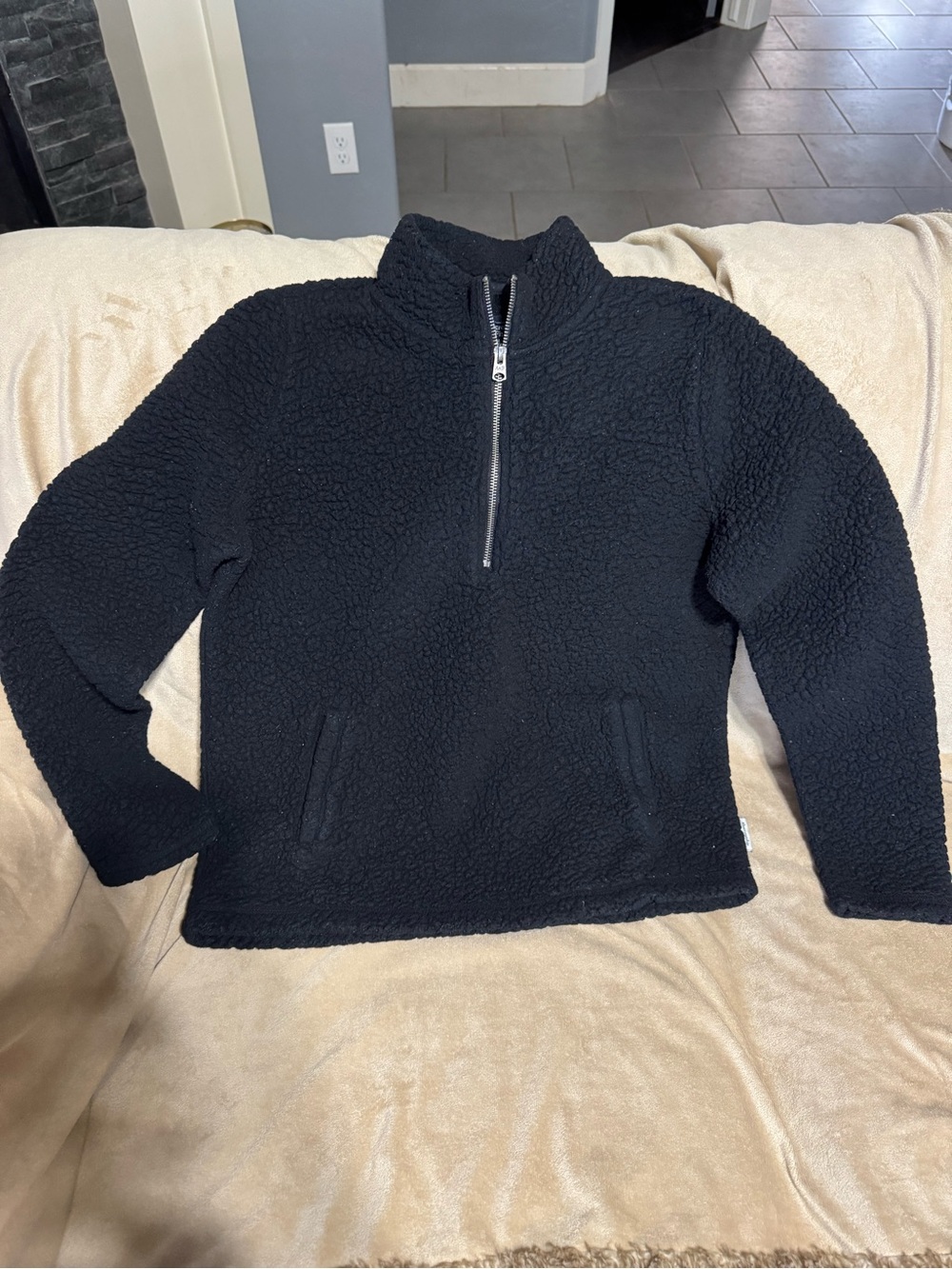 Abercrombie & Fitch Black Sherpa Half-Zip Pullover Jacket